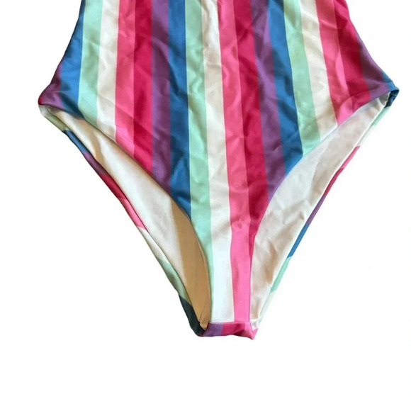 Privacy Please One Piece Halter Top Swimsuit Bold Stripe Size Medium Women's - Picture 3 of 10